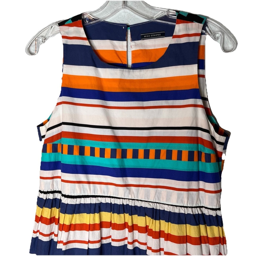 MDS Stripes Women's Maxi Dress Size 2 Multicolor 100% Cotton Tiered Coastal - Picture 2 of 10